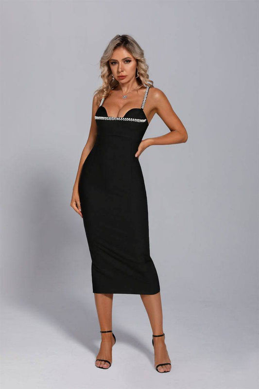 Isla Black Pearl Sling Bodycon Midi Dress