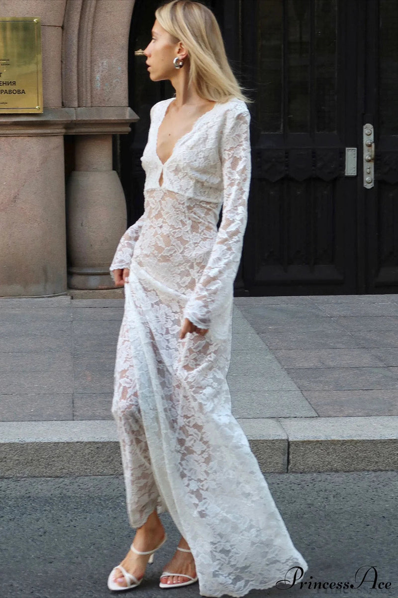 Jacquard Sheer Lace Bodycon Maxi Dress