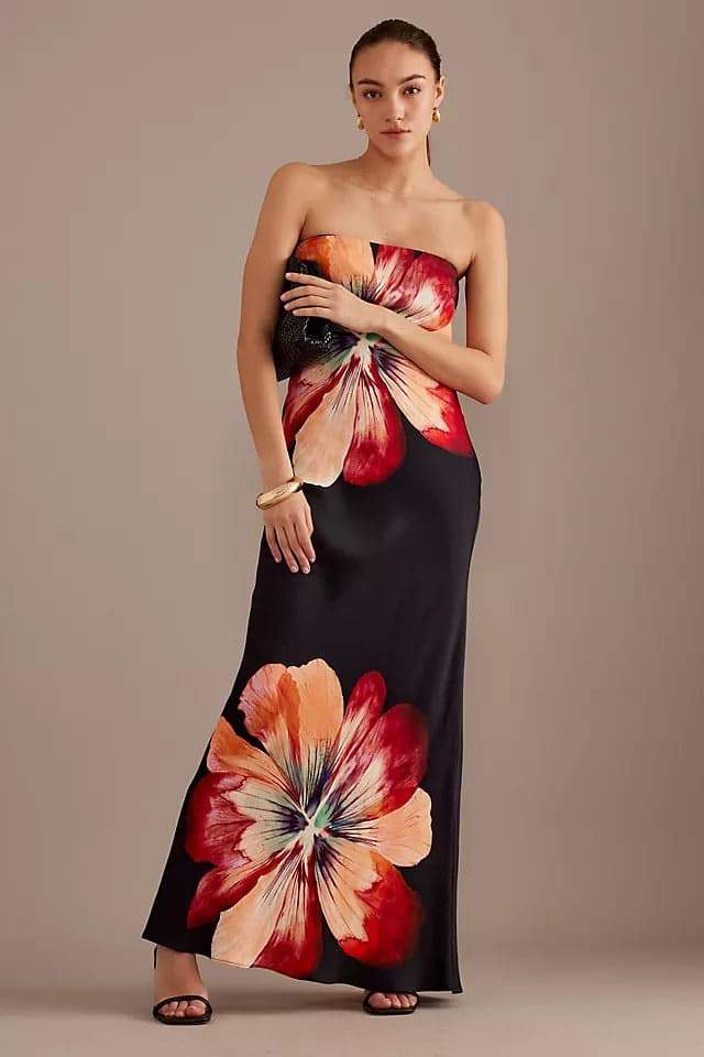 Janice Printed Strapless Maxi Dress