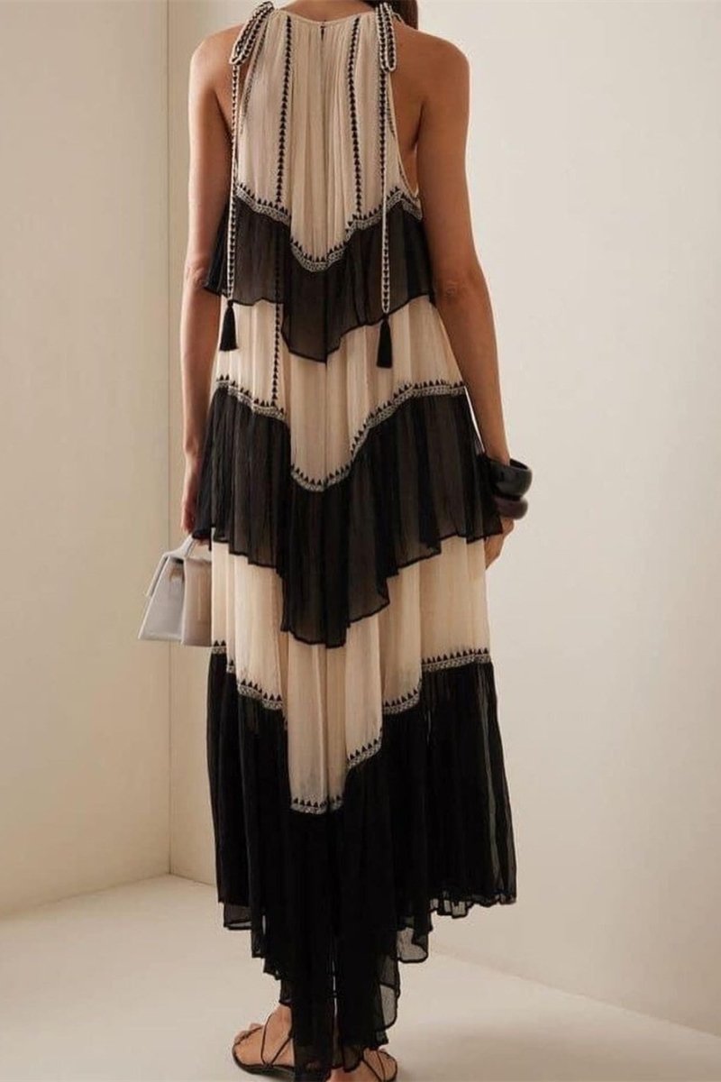 Jean Halterneck Tiered Maxi Dress