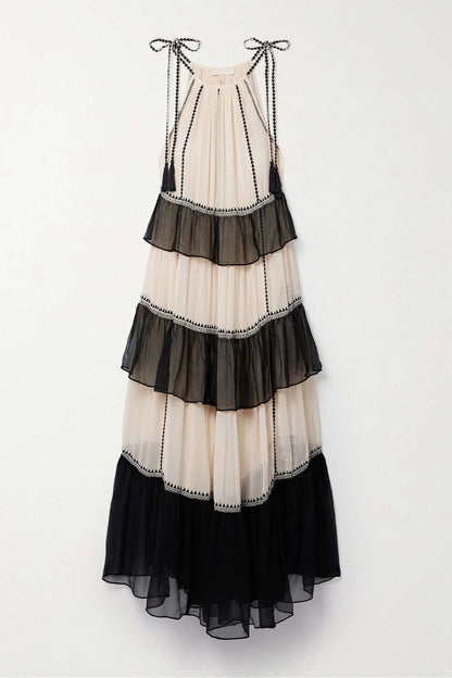 Jean Halterneck Tiered Maxi Dress