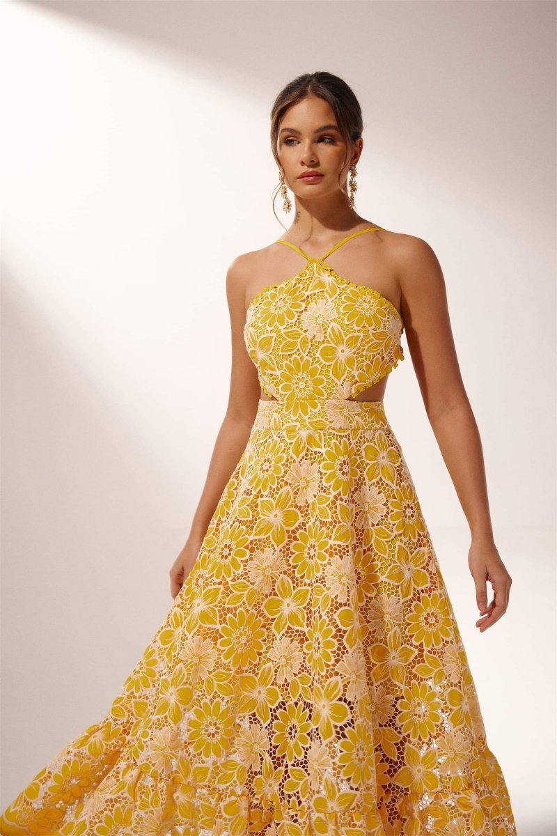 Jessica Embroidered Lace Halterneck Midi Dress