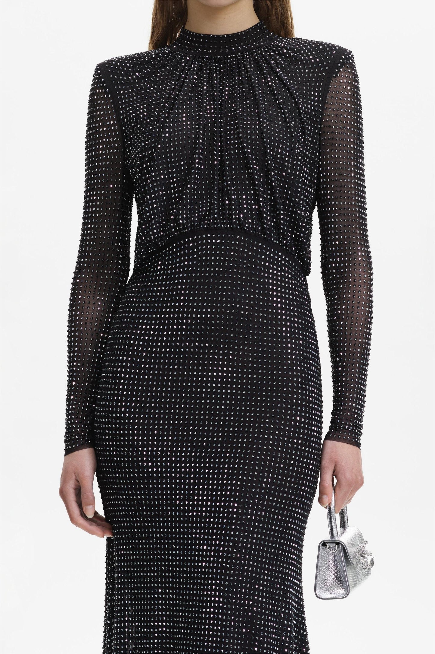 Rhinestone Stand Collar Mermaid Maxi Dress