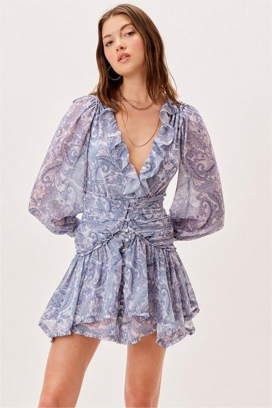 V-neck Long Sleeve Mini Dress