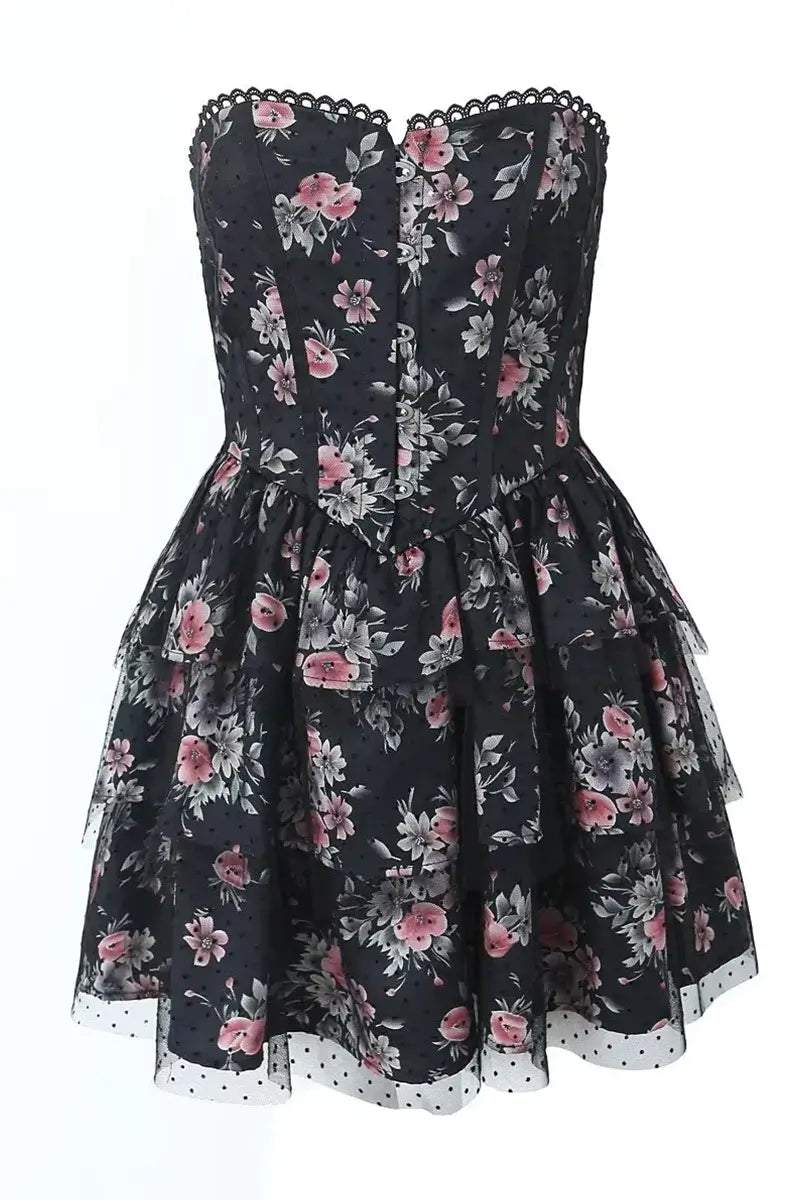 Lace Polka Dot Mesh Corset Mini Dress