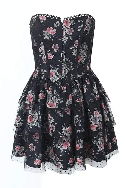 Lace Polka Dot Mesh Corset Mini Dress