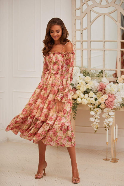 Cami Off-shoulder Long Sleeve Midi Dress