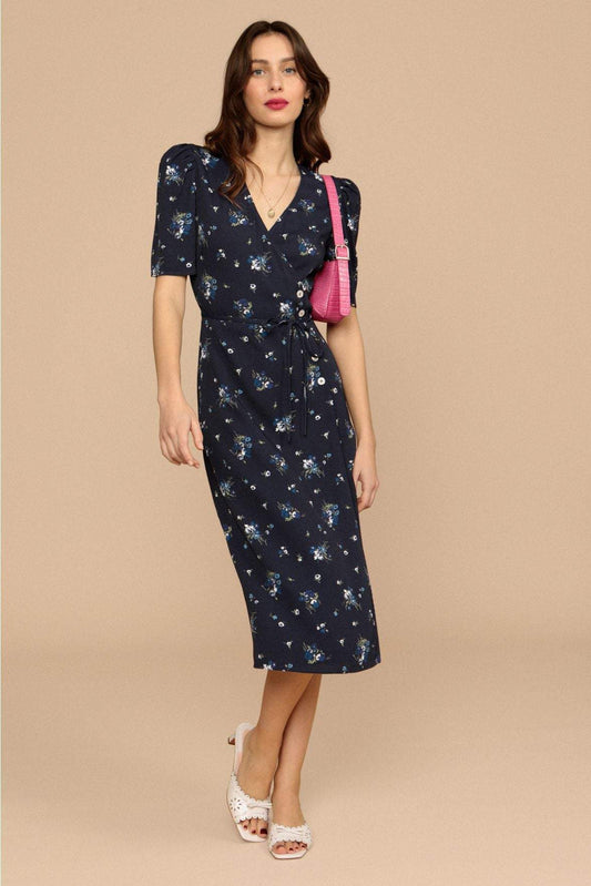 Short Sleeve V-neck Midi Dress Green