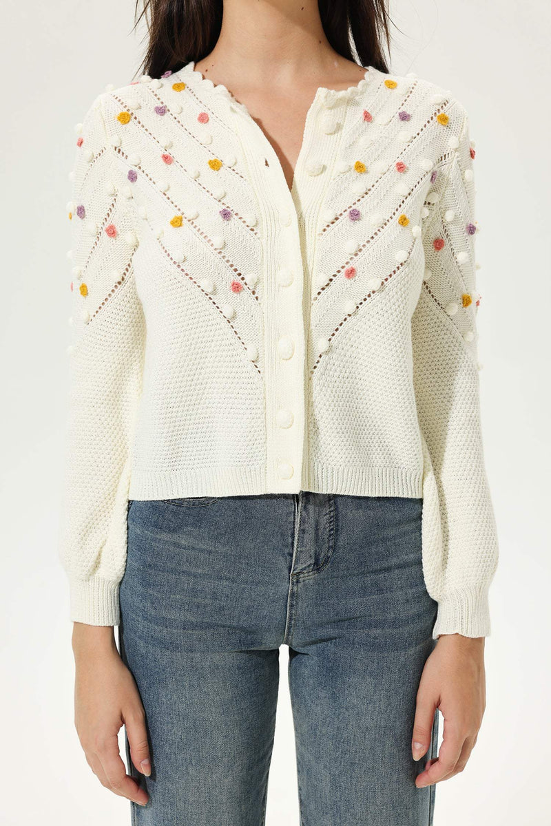 Long Sleeve Crew Collar Knit Cardigan Beige