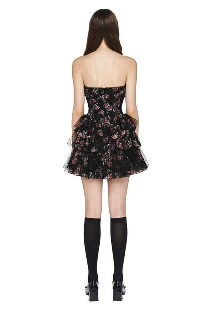 Lace Polka Dot Mesh Corset Mini Dress