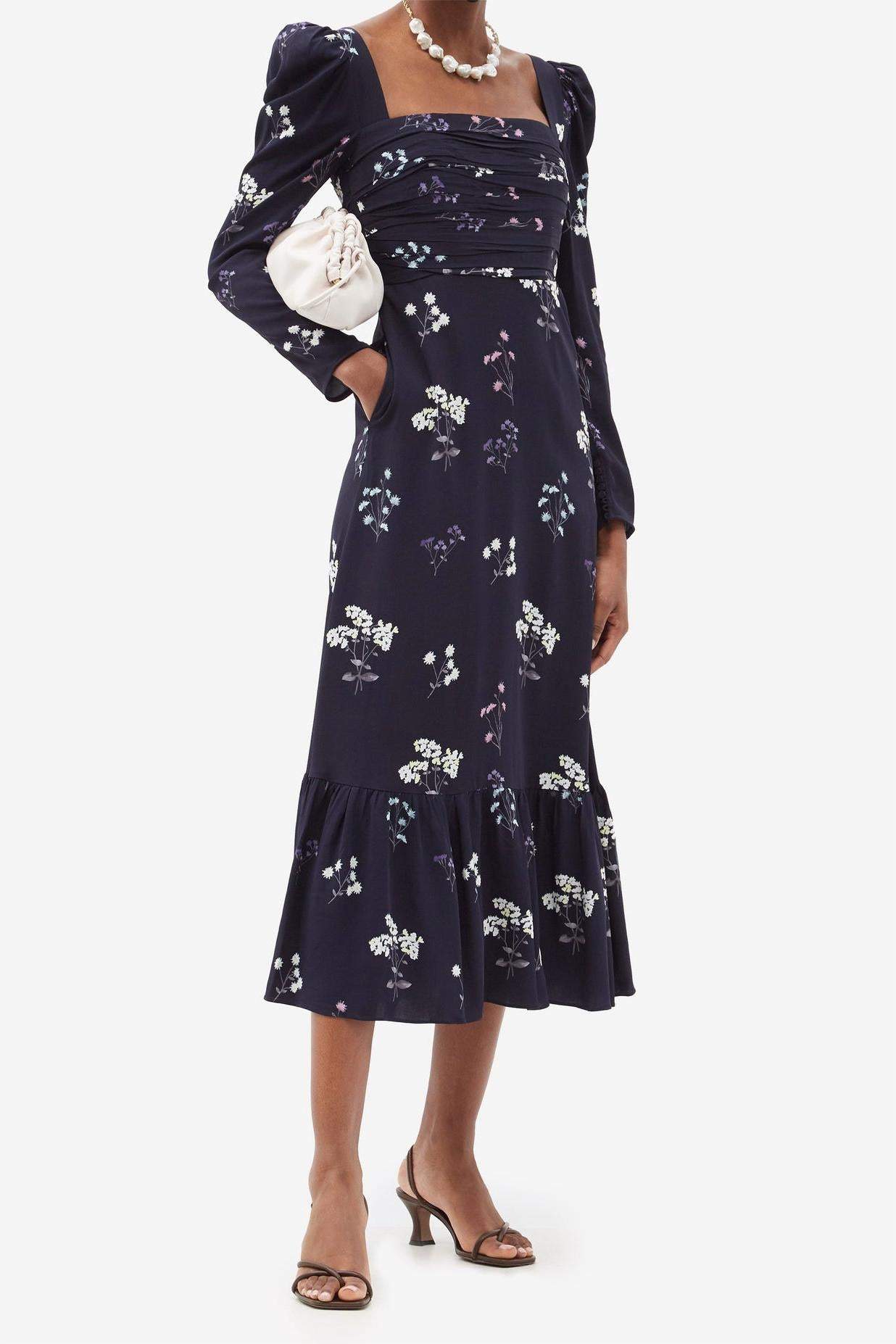 Long Sleeve Square Collar Midi Dress