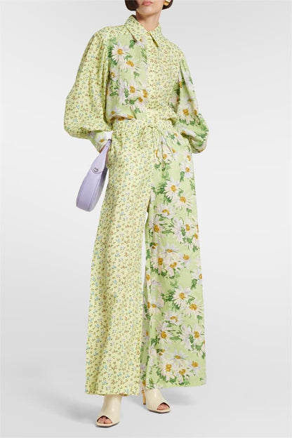 Lantern Sleeve Shirt & Long Loose Pants Set