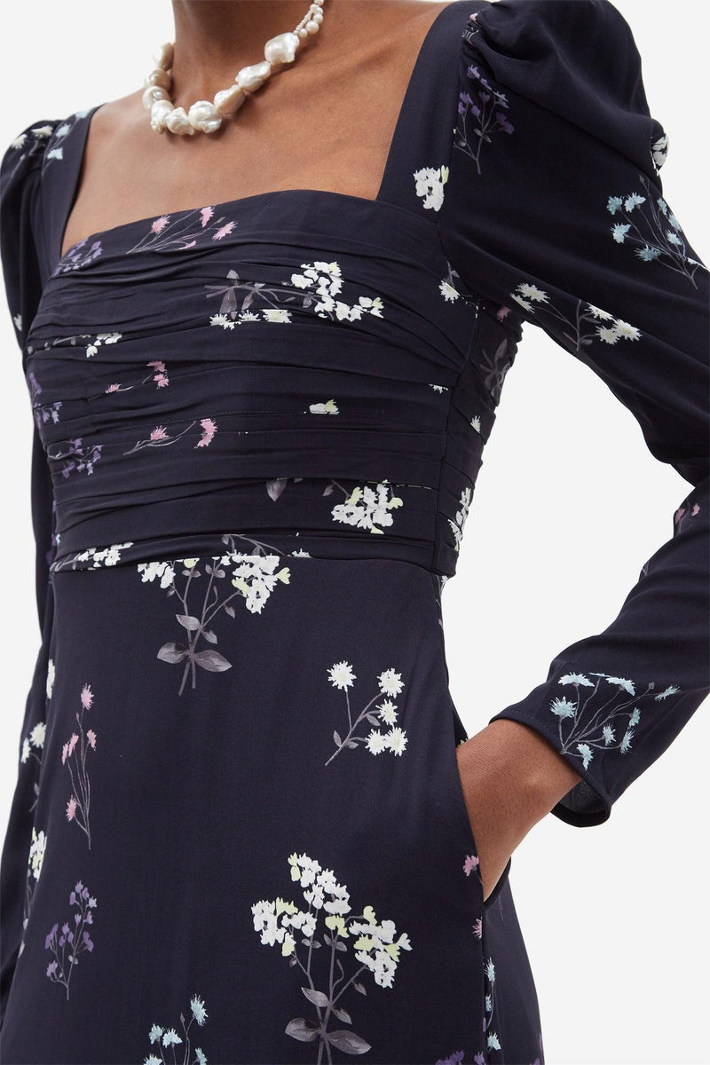 Long Sleeve Square Collar Midi Dress