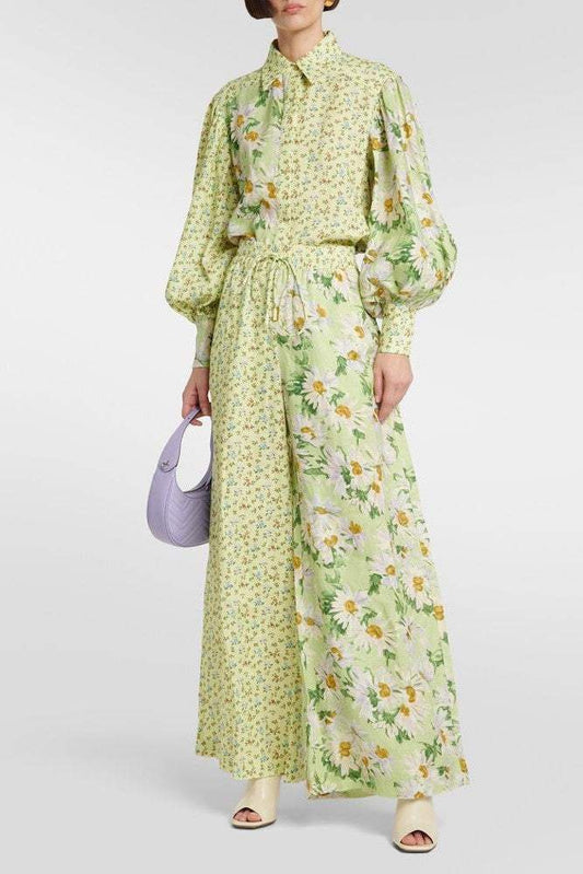 Long Sleeve Shirt Collar Top & High Waist Pants Set