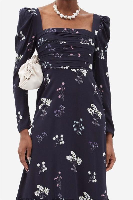 Long Sleeve Square Collar Midi Dress