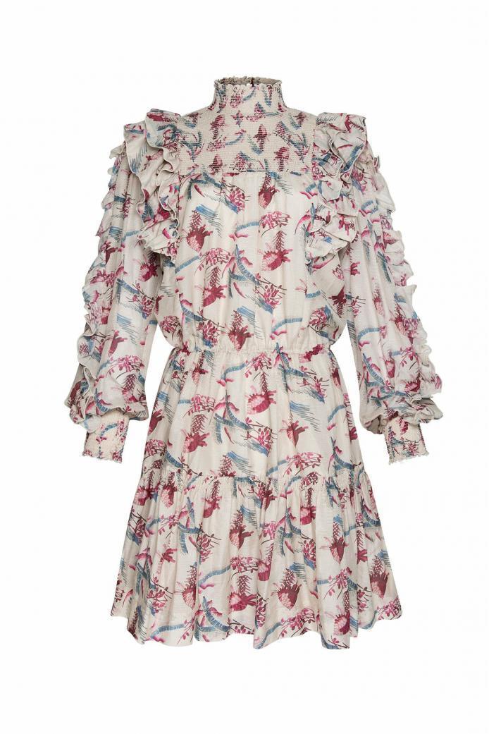 Stand Collar Lantern Sleeve Mini Dress