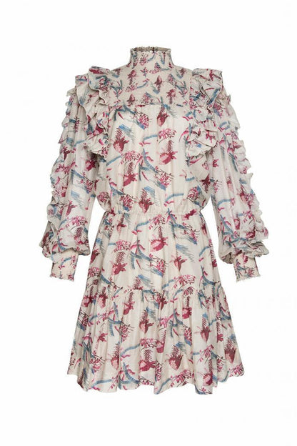 Stand Collar Lantern Sleeve Mini Dress