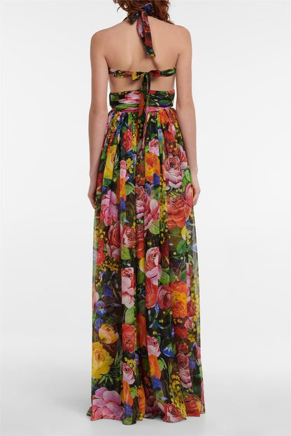 Sleeveless Halterneck Cut-out Lace Up Maxi Dress