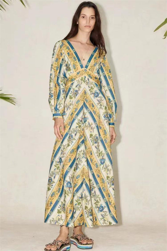 V-neck Long Sleeve Maxi Dress