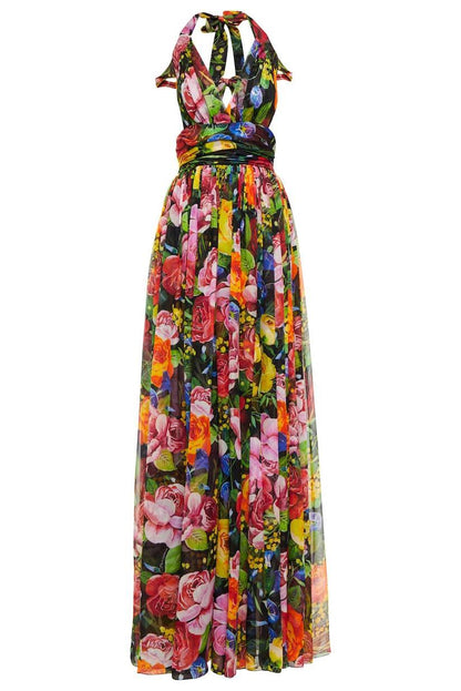 Sleeveless Halterneck Cut-out Lace Up Maxi Dress