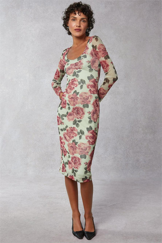 Round Neck Long Sleeve Midi Dress