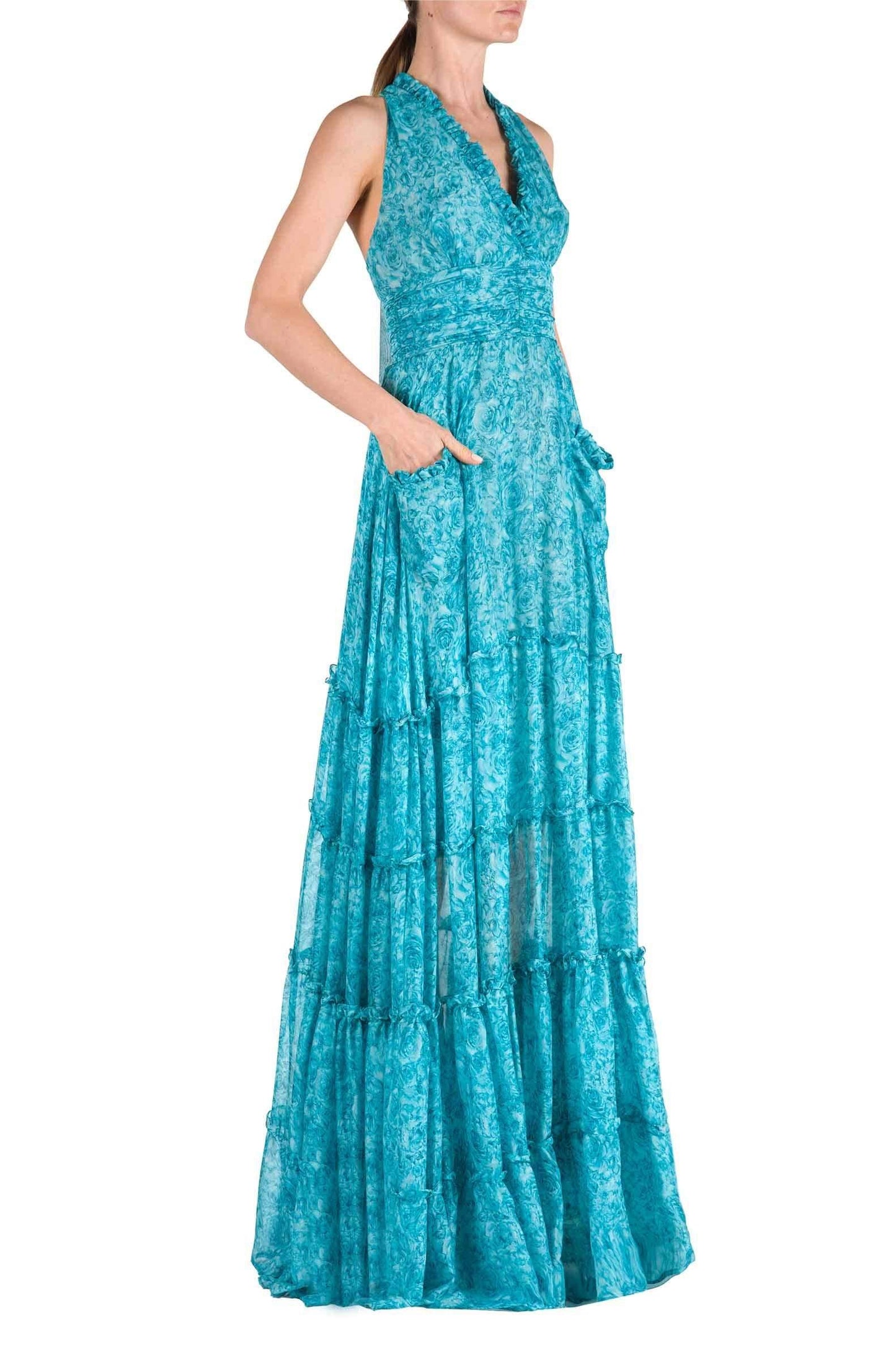 V-neck Sleeveless Splicing Maxi Dress