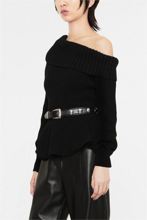 Knit Long Sleeve Diagonal Collar Sweater