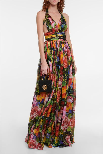 Sleeveless Halterneck Cut-out Lace Up Maxi Dress