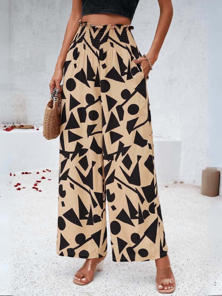 Stay With Me Printed Wide Leg Pants - Khaki