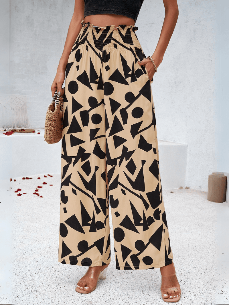 Stay With Me Printed Wide Leg Pants - Khaki