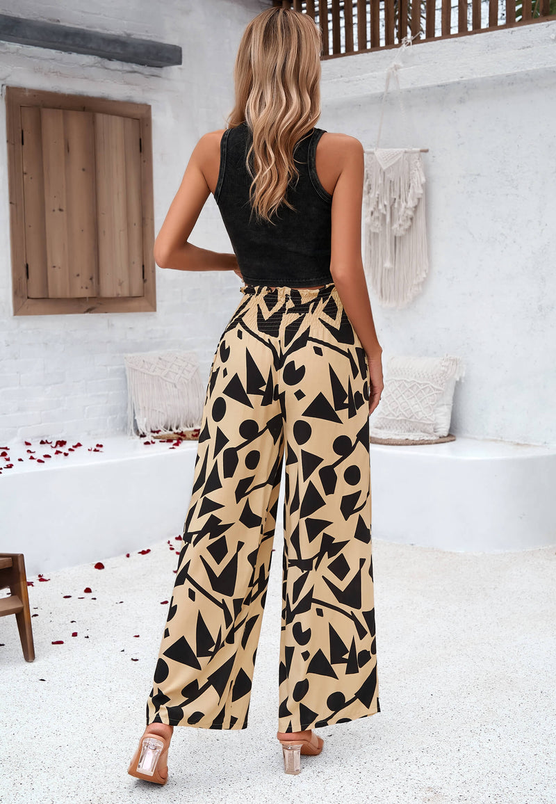 Stay With Me Printed Wide Leg Pants - Khaki
