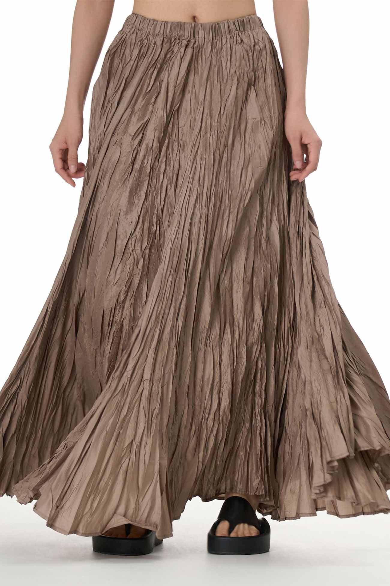 Color Pleated Midi Skirt