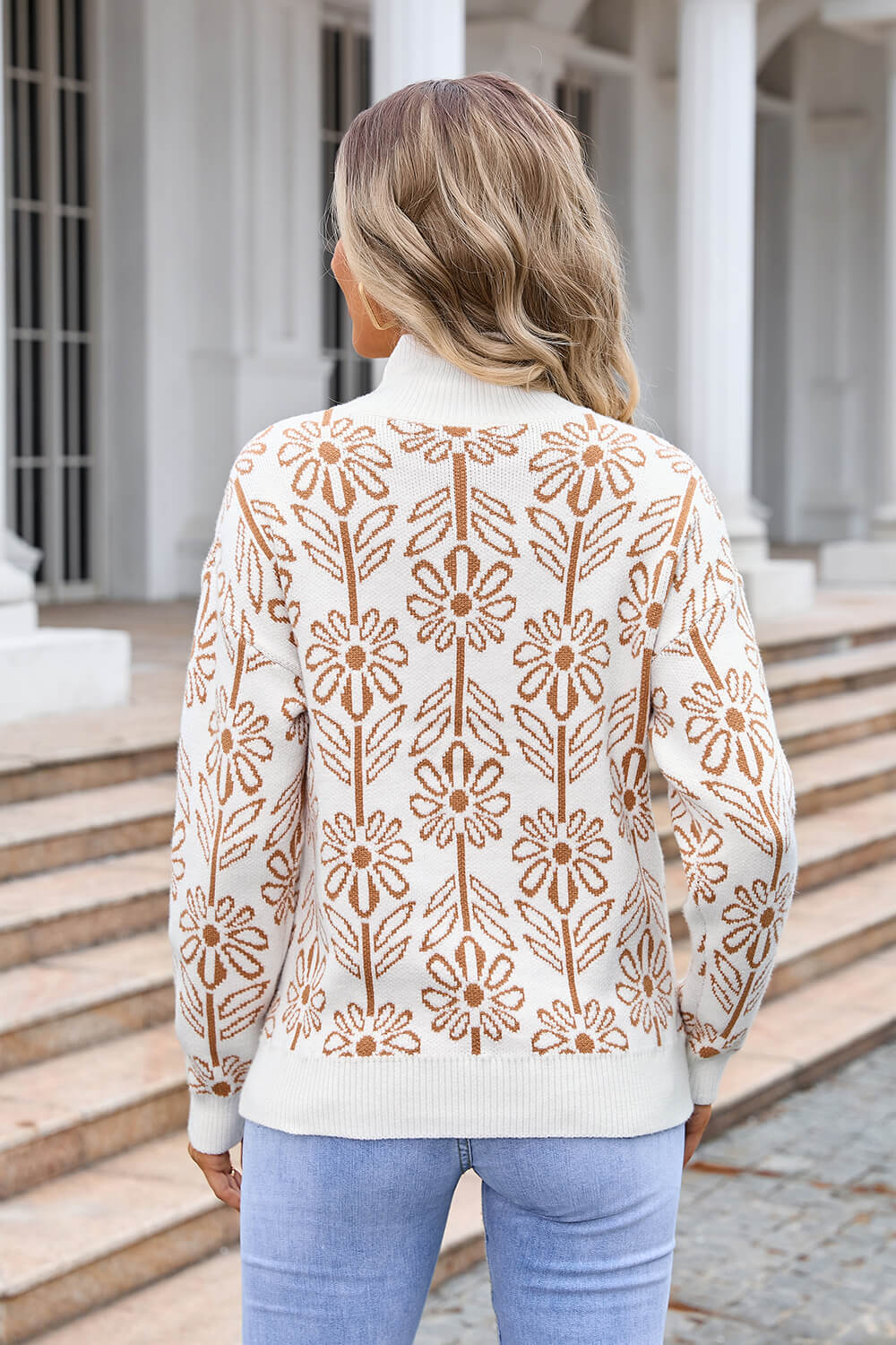 Fall in Flower Mockneck Sweater - Khaki