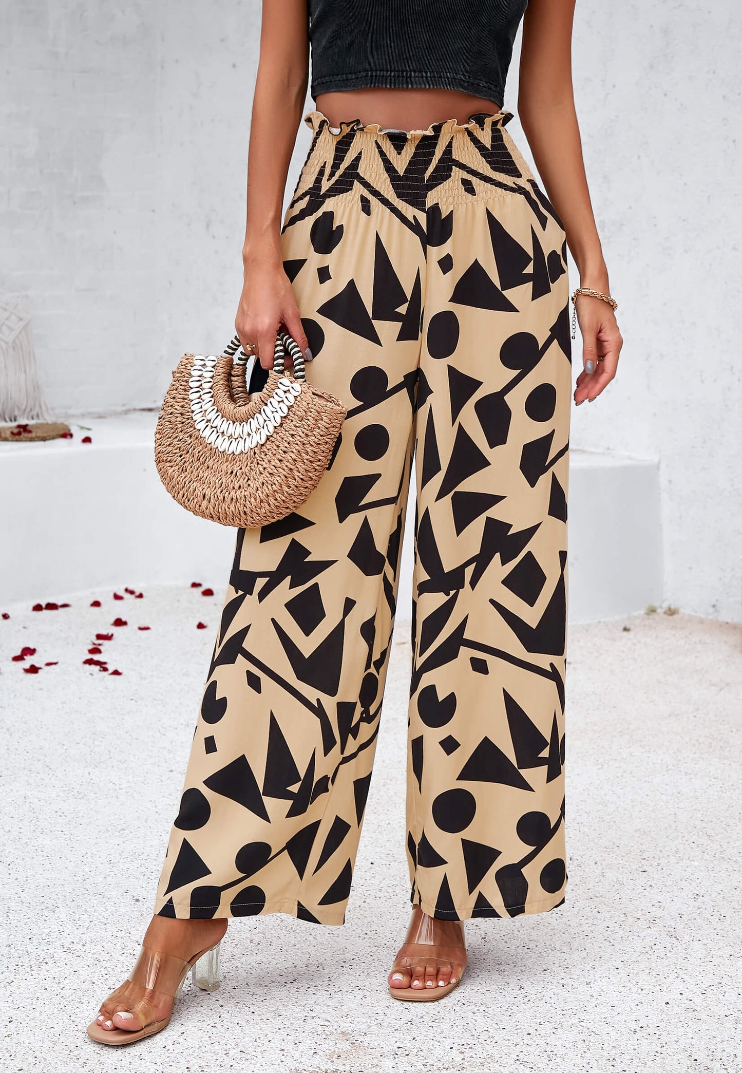 Stay With Me Printed Wide Leg Pants - Khaki