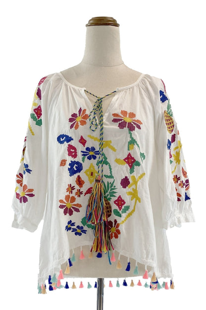 Kyndall Embroidered Tassel Blouse