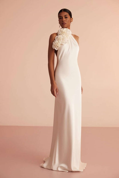 Isabel Halterneck Applique Maxi Dress
