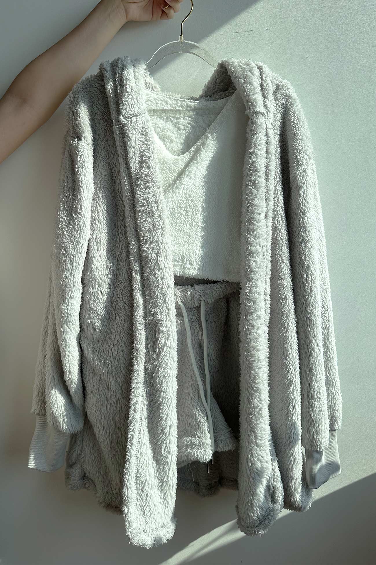 Plush Open-front Hoodie Vest Three Piece Shorts Set
