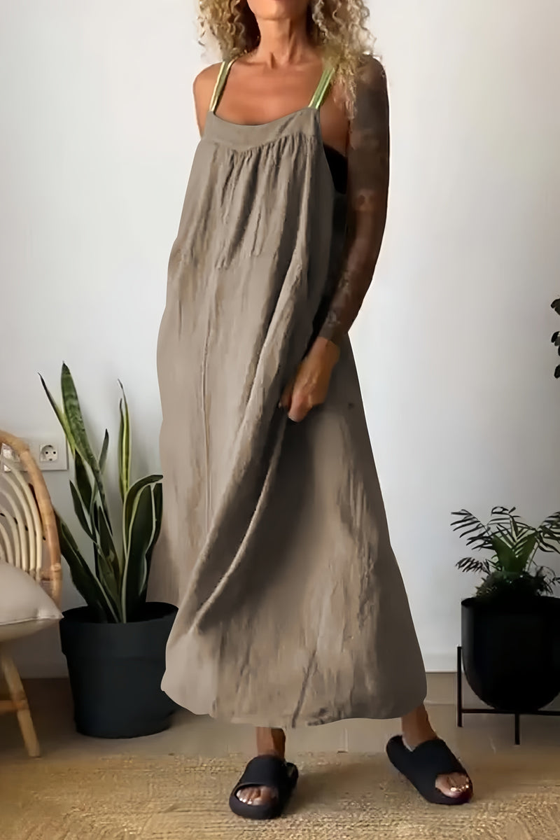 Cotton Linen Pocketed Overall Dress
