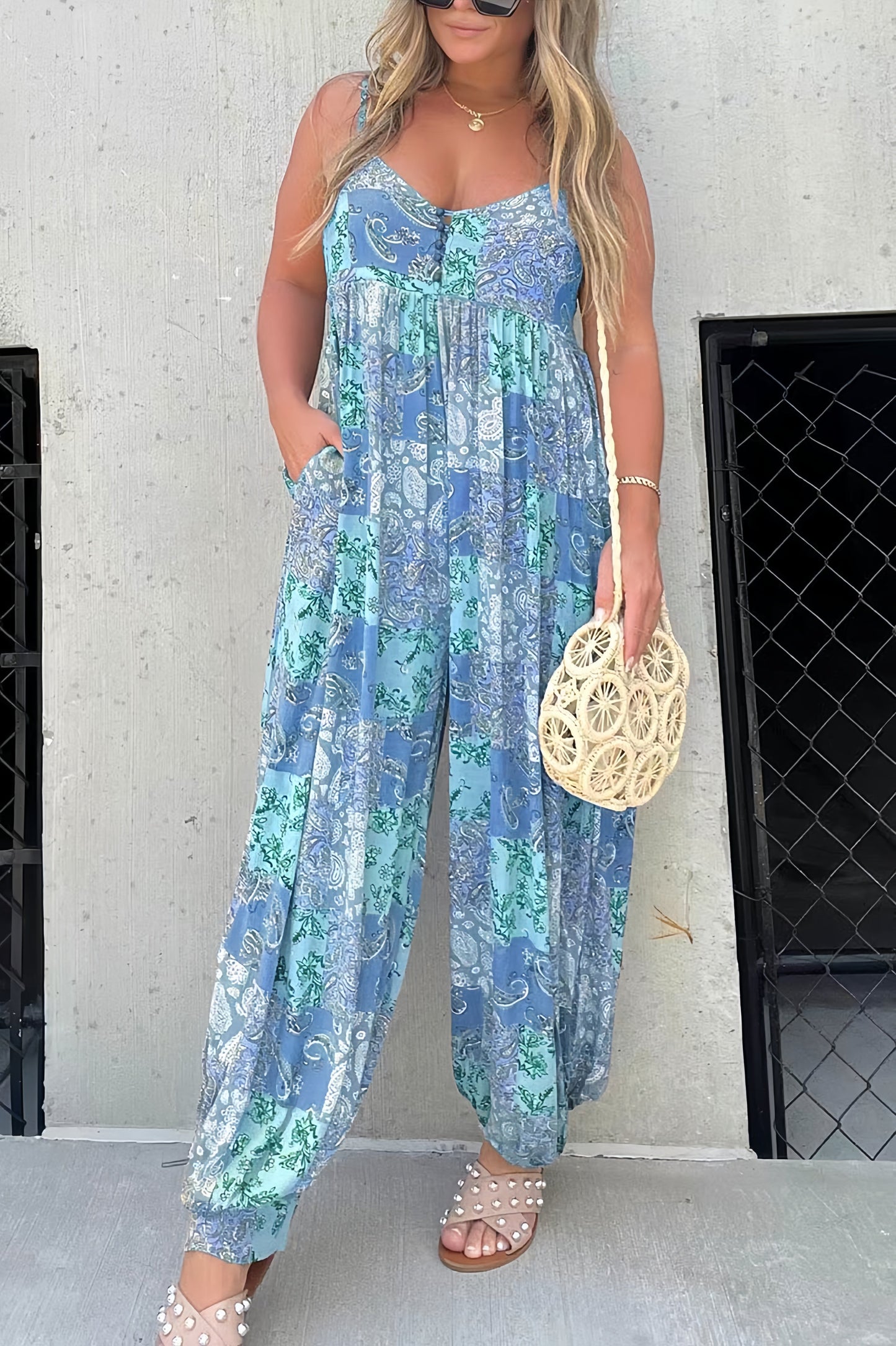 Print Backless Cami Jumpsuits