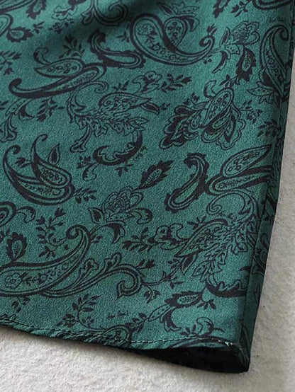 Green Lace Up Paisley Print Mini Dress