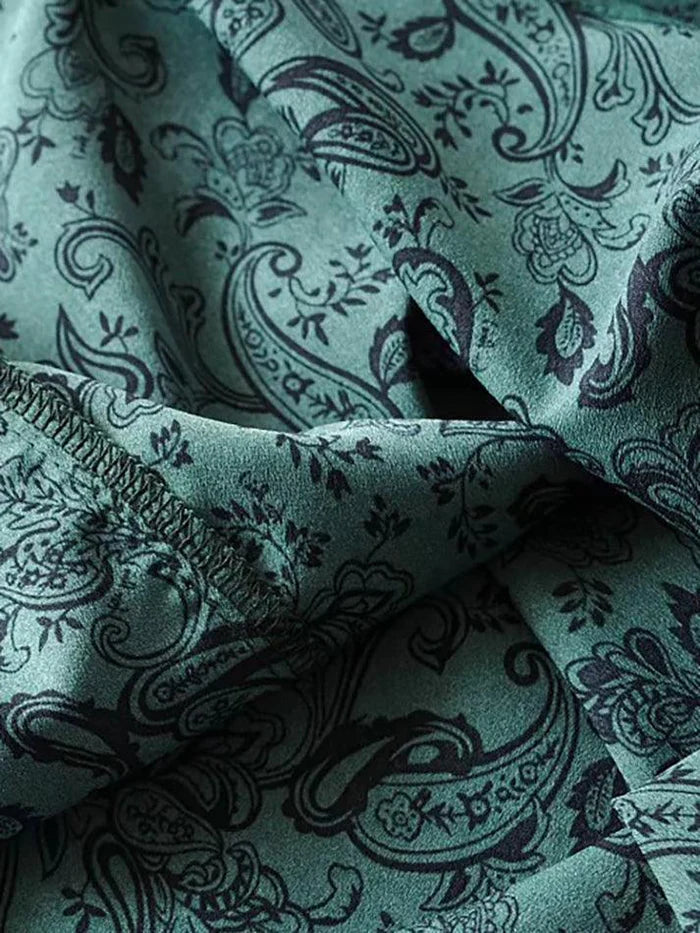 Green Lace Up Paisley Print Mini Dress