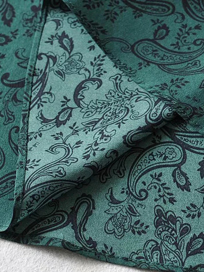 Green Lace Up Paisley Print Mini Dress