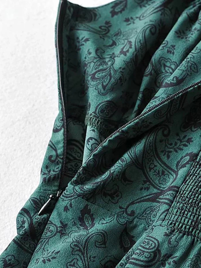 Green Lace Up Paisley Print Mini Dress