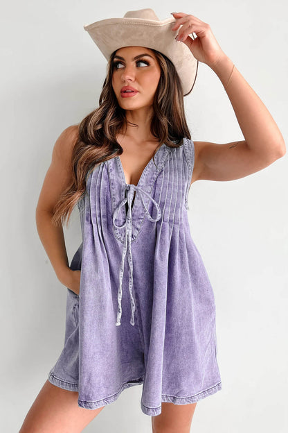 Texas Babydoll Denim Romper - Lavender