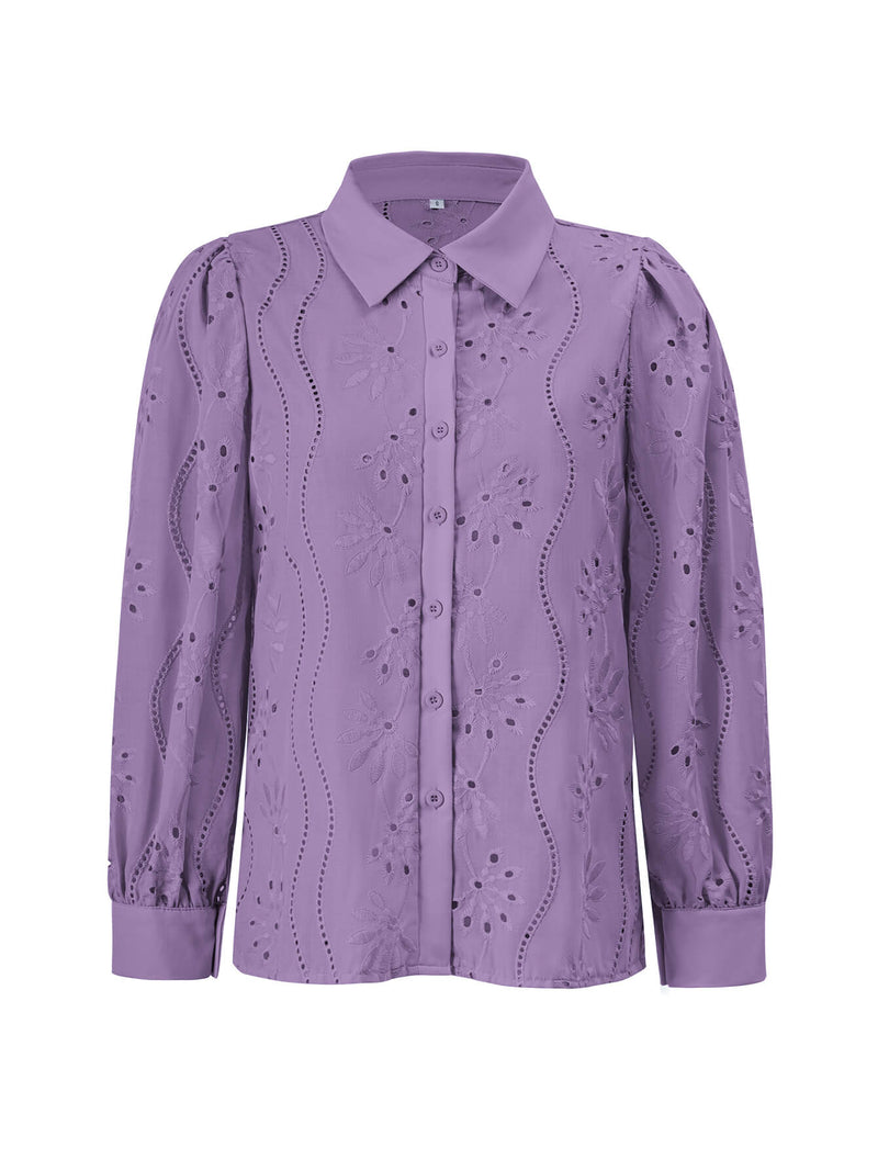 Miley Perforated Long Sleeve Blouse - Lavender
