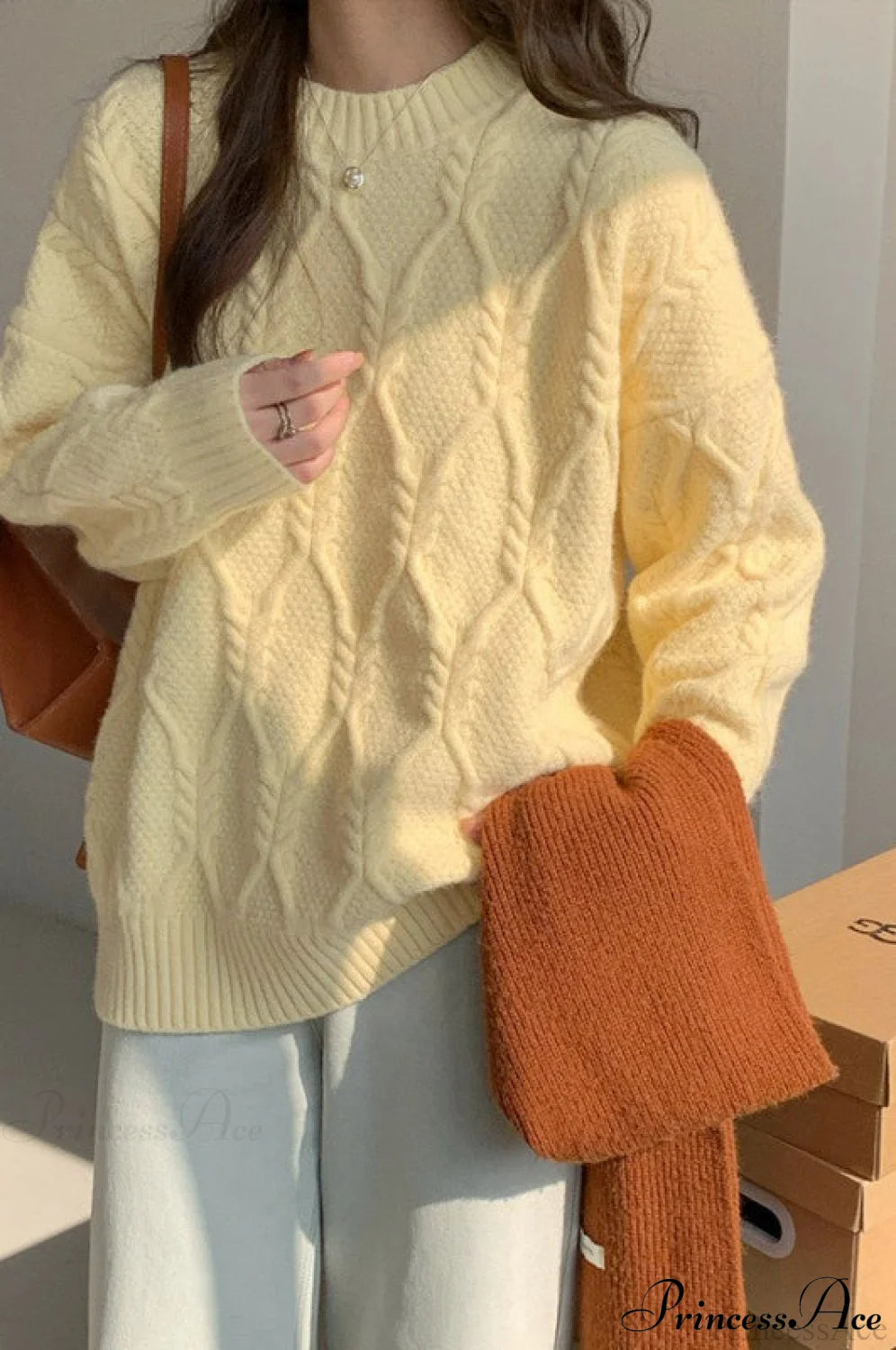 Lazy Style Candy-colored Cable-knit Sweater