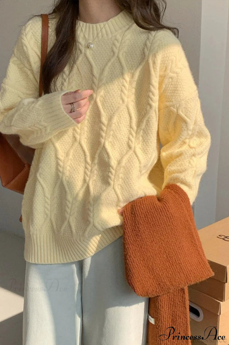 Lazy Style Candy-colored Cable-knit Sweater