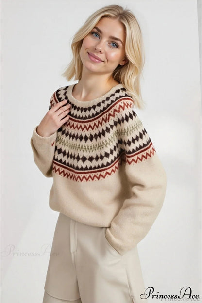 Lazy-style Fair Isle Retro Versatile Crew-neck Sweater