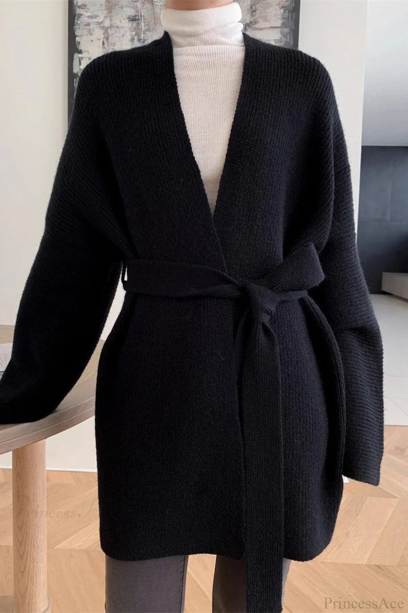 Lazy-style Oversized Belted Knit Cardigan