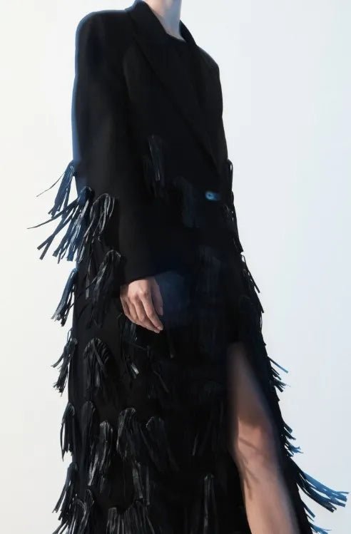 Leather-tasselled Wool Coat - Timeless Elegance Meets Modern